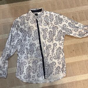 Men's White Paisley Dress Shirt with Navy Trim